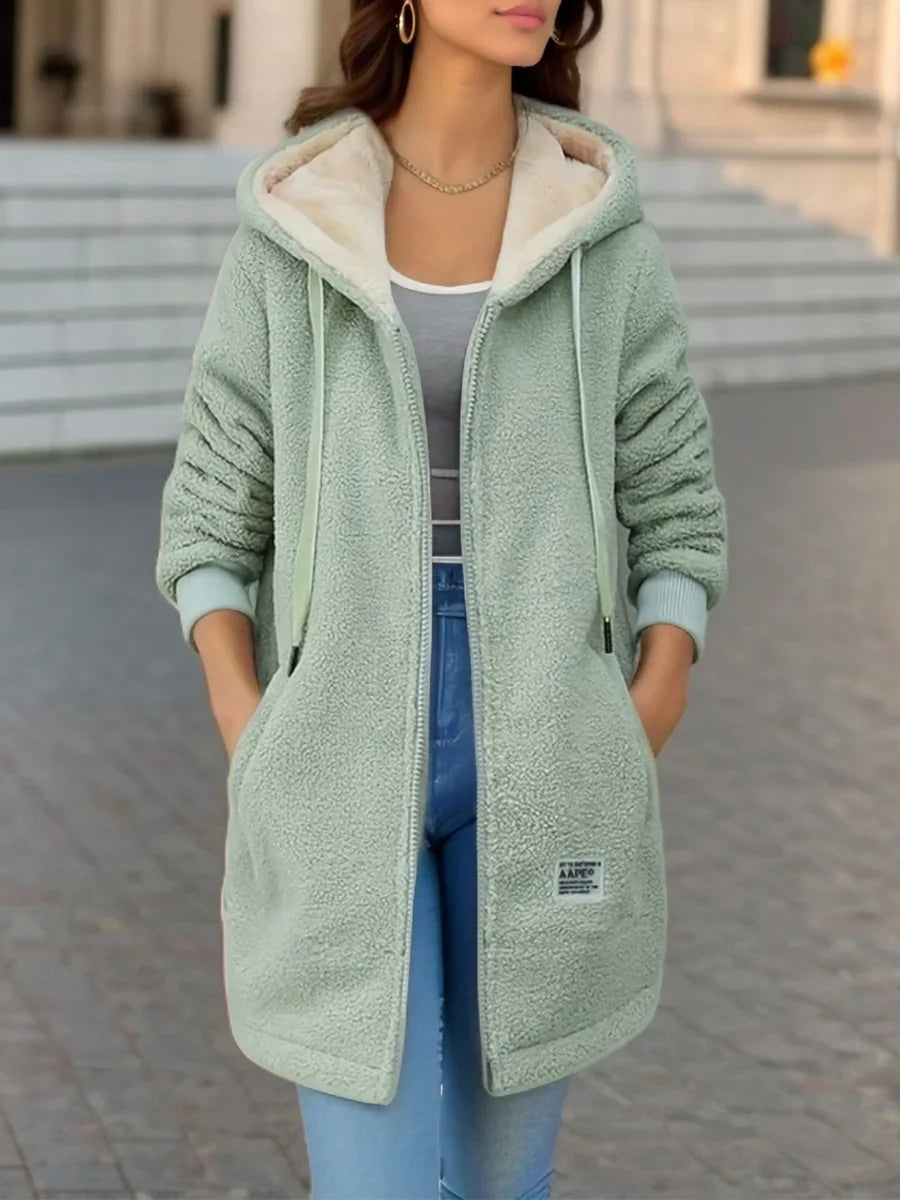 Quinley | Veste à capuche en polaire sherpa pour femme – Veste d'hiver chaude et confortable