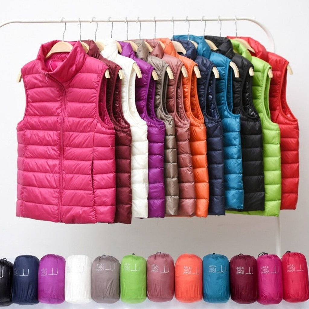 Sylviane | Doudoune sans manches imperméable pour femme – fermeture éclair intégrale, col montant, coupe-vent, veste d'extérieur