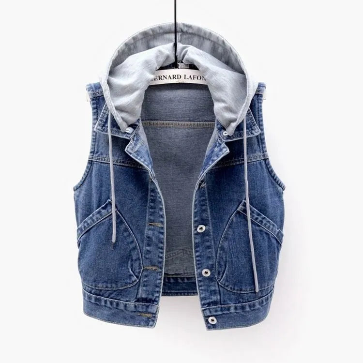 Vivienne | Gilet en jean sans manches à capuche - Veste femme décontractée et élégante
