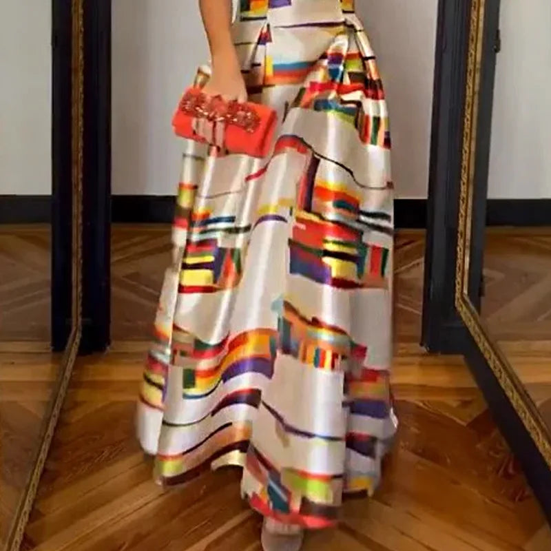 Aysel | Damesjurk met geometrische print – Elegante midi-avondjurk
