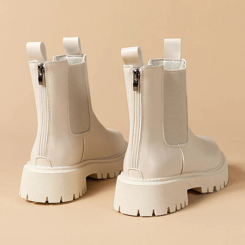 VexStep | Bottines Chelsea à plateforme antidérapantes en cuir pour femmes - Bottines imperméables et confortables