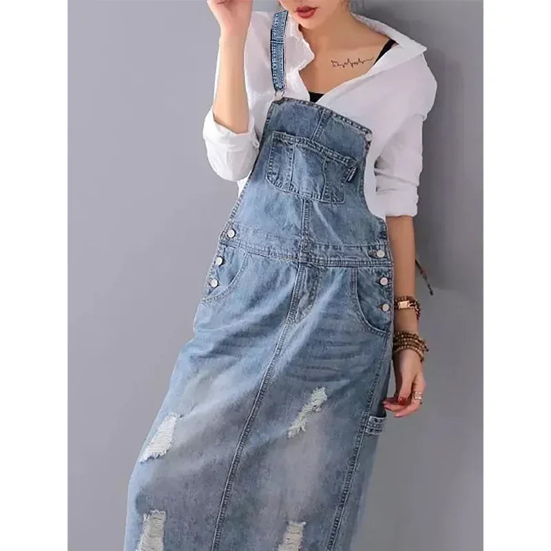 Oevira | Denim overgooierjurk voor dames – Casual mouwloze spijkerjurk