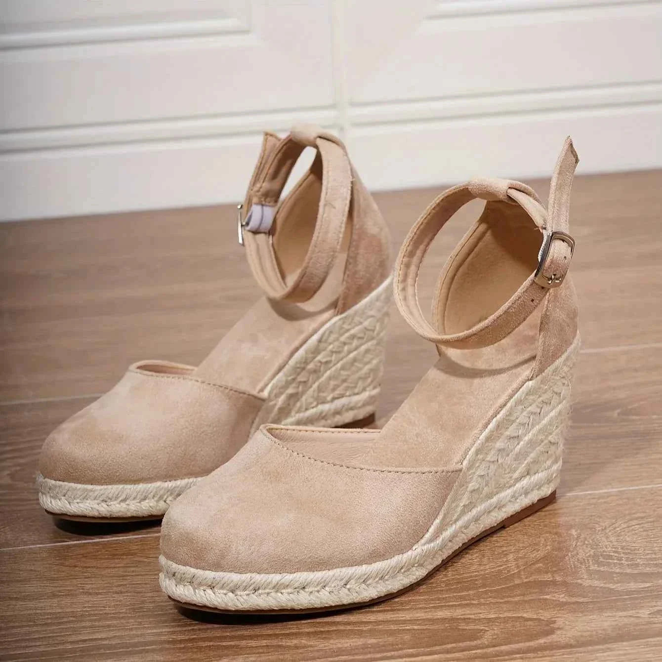 StepCharm | Dames suède espadrille sleehakken – enkelbandje, zomerse hakken