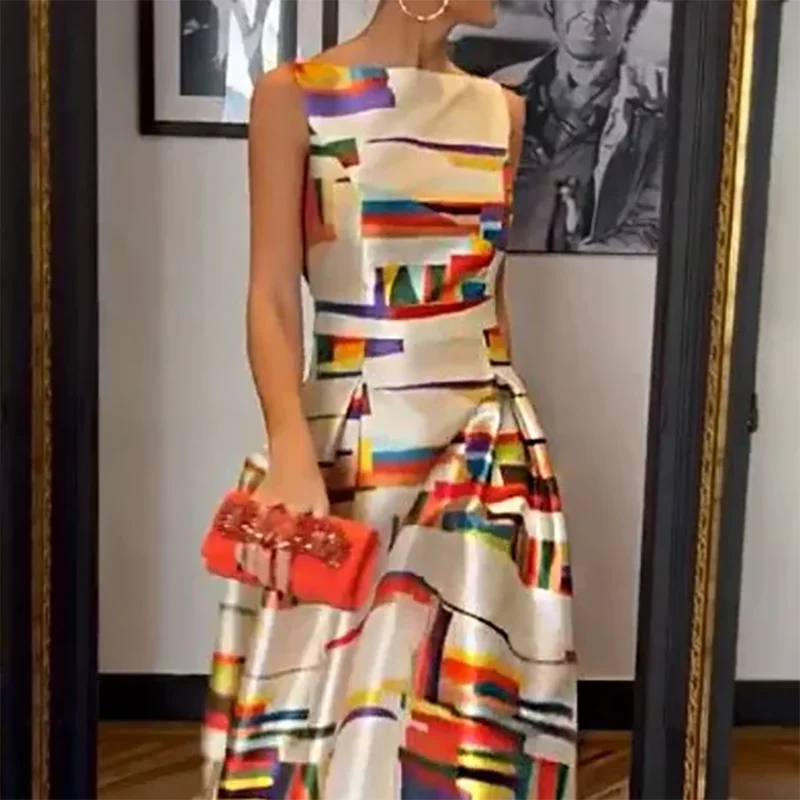 Aysel | Damesjurk met geometrische print – Elegante midi-avondjurk