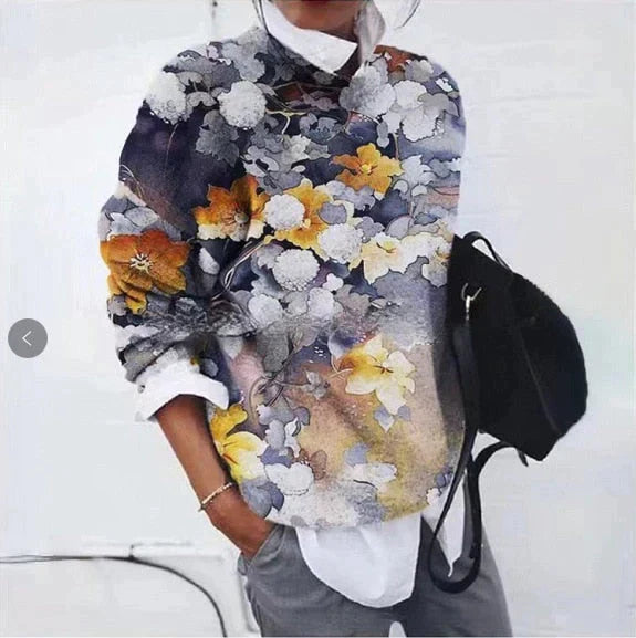Luvina | Damestrui met print – elegante gebreide pullover met lange mouwen