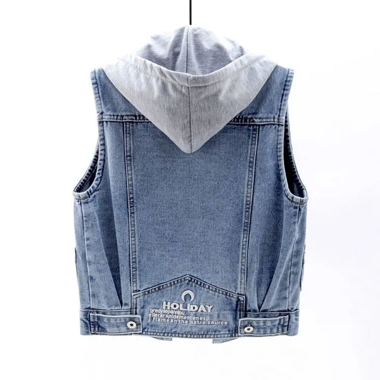 Vivienne | Gilet en jean sans manches à capuche - Veste femme décontractée et élégante