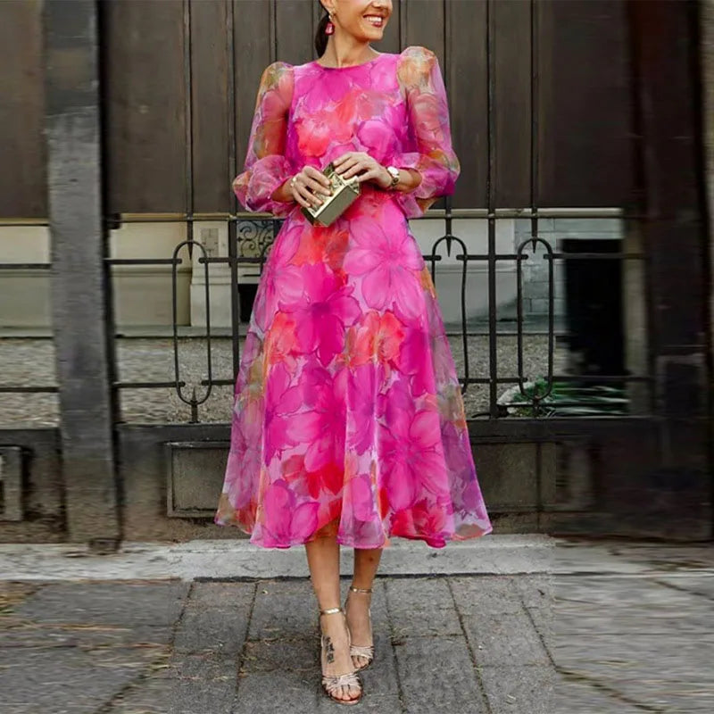 Ysolina | Damesjurk met bloemenprint – Elegante zomerse midi-jurk