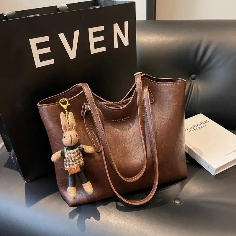 TimelessTote | Retro leren schoudertas voor dames – Vintage stijl voor werk, winkelen en dagelijks gebruik