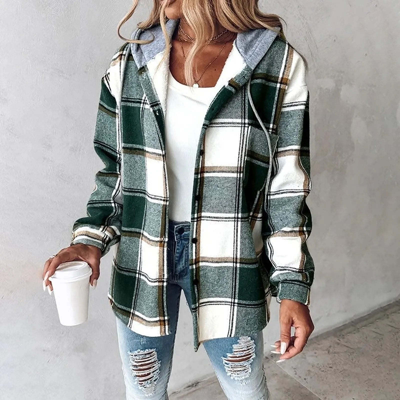 Quessirae | Manteau à capuche à carreaux colorés pour femme, manteau à carreaux décontracté, manteau d'hiver chaud