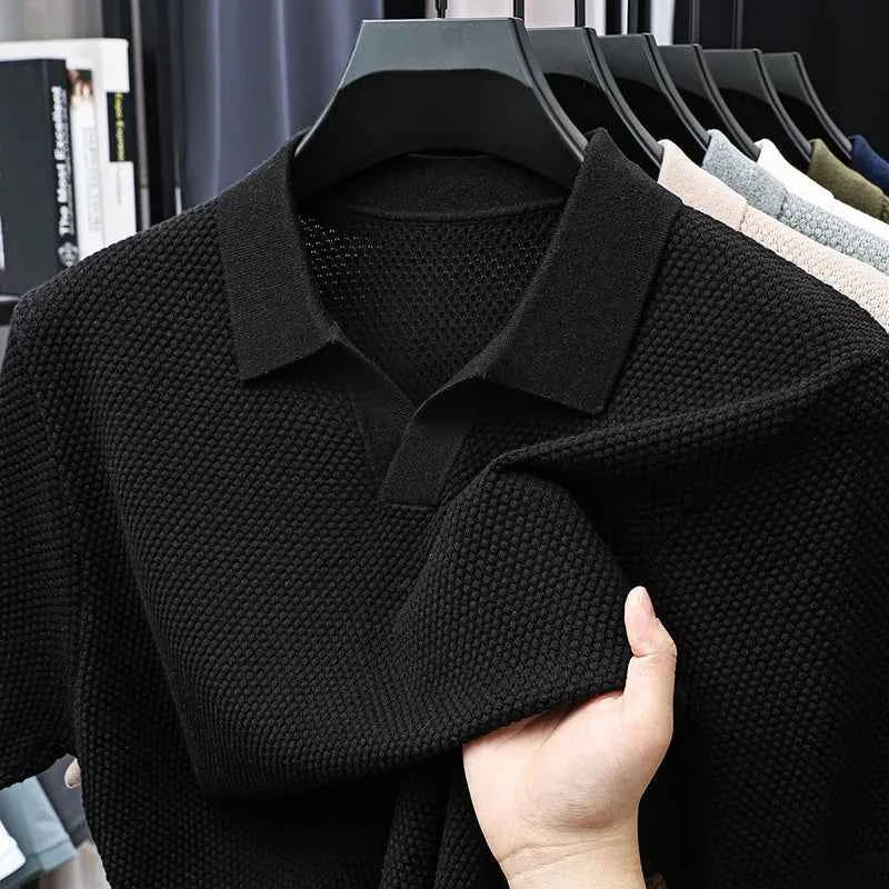 Omiel | Heren gebreid poloshirt – ademend, casual met korte mouwen, stijlvolle en comfortabele