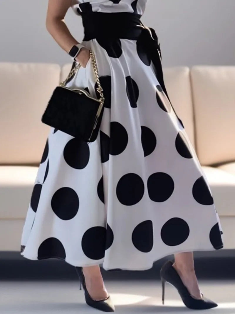 Harlyn | Elegante zomerjurk met stippen voor dames – soepelvallende, casual midi-jurk