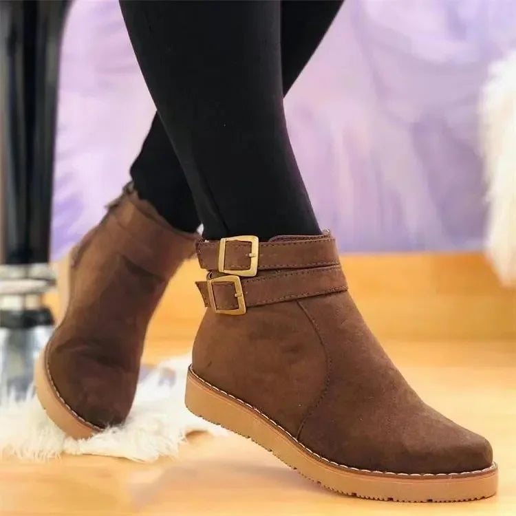 Therella | Bottines orthopédiques chics, aspect daim, boucle à la cheville, chaussures confortables et élégantes
