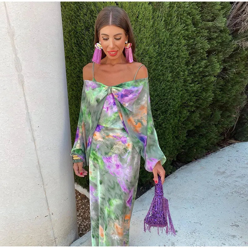 Yverina | Kleurrijke maxi-jurk met halo-effect voor dames – Sexy lange boho-jurk