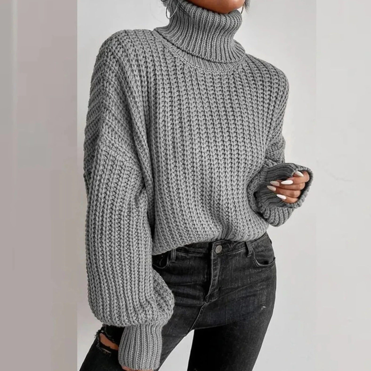 Mireilla | Oversized Strickrollkragenpullover für Damen – dicker Pullover, weicher Winterpullover
