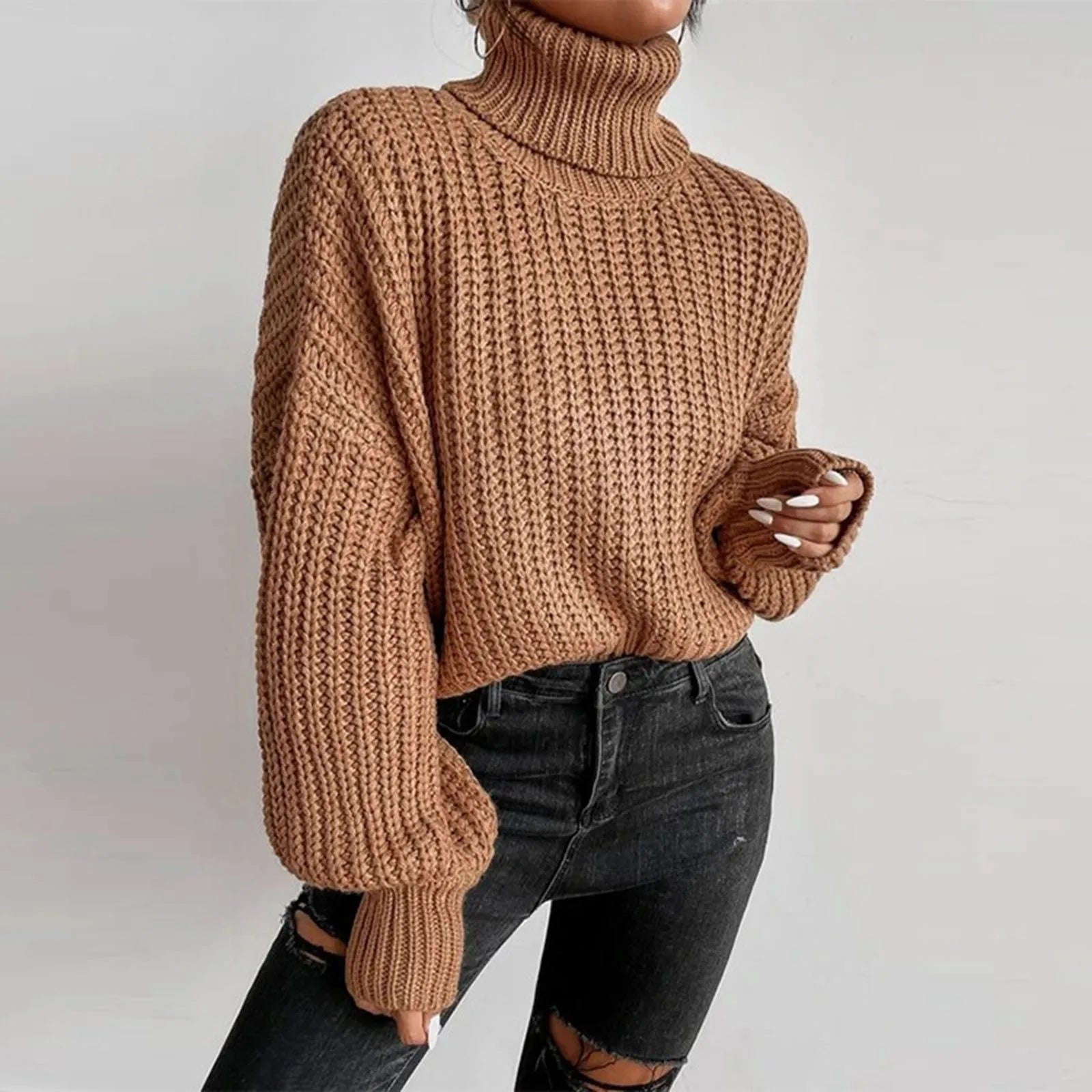 Mireilla | Oversized Strickrollkragenpullover für Damen – dicker Pullover, weicher Winterpullover