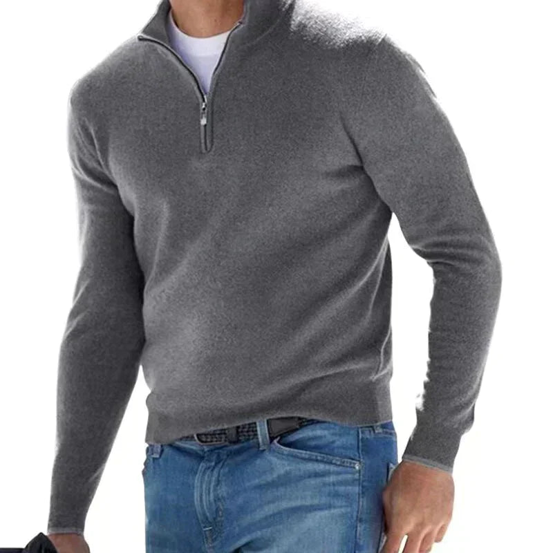 Kasparsson | Heren trui met halve rits, opstaande kraag, stijlvolle gebreide pullover, casual wintertop