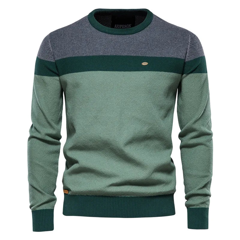 Pryce | Driekleurige trui met ronde hals voor heren – Premium casual gebreide pullover