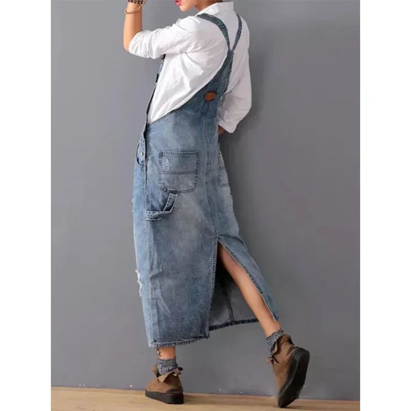 Oevira | Denim overgooierjurk voor dames – Casual mouwloze spijkerjurk