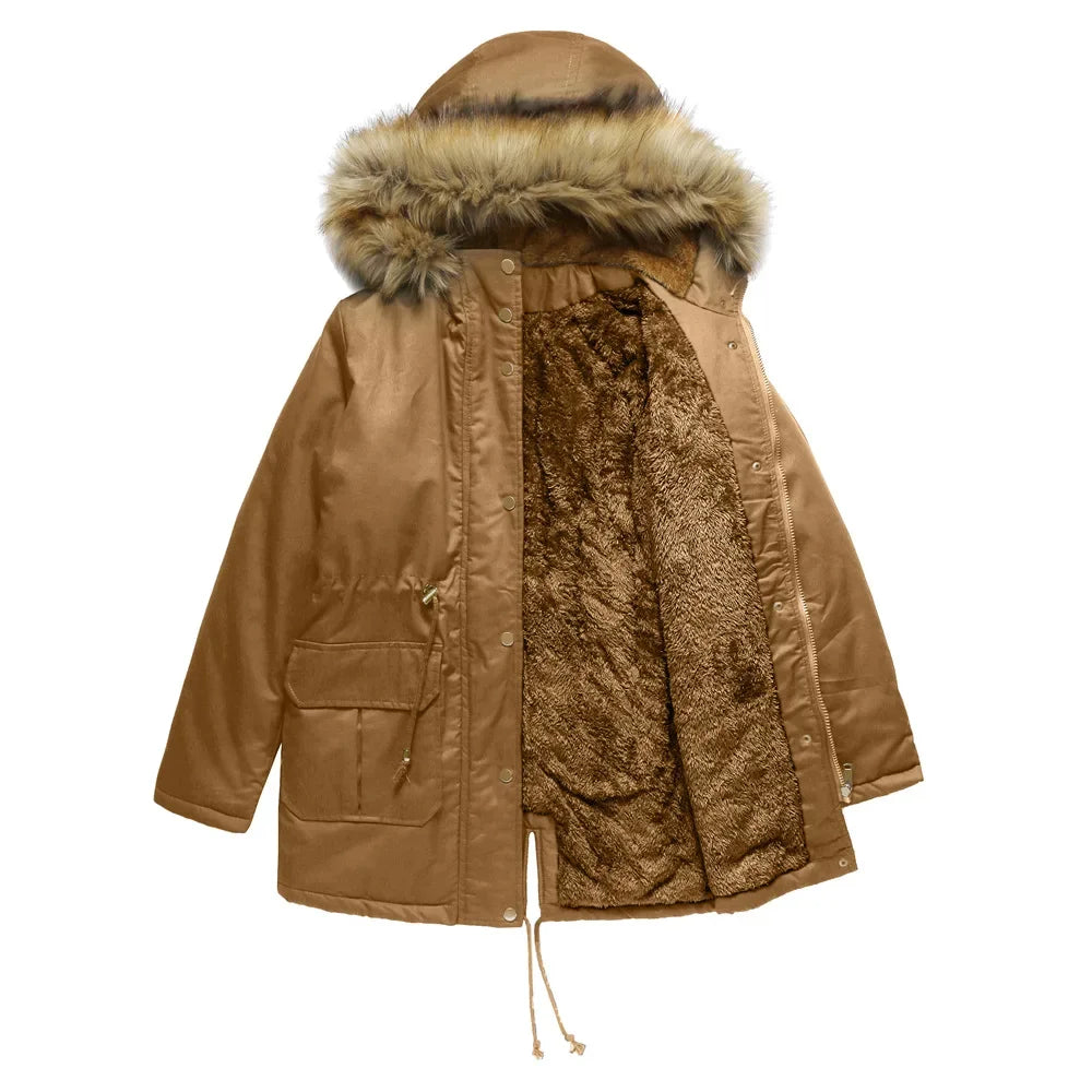 Lieke | Parka d'hiver longue avec col en fausse fourrure, imperméable et coupe-vent, doudoune isolée