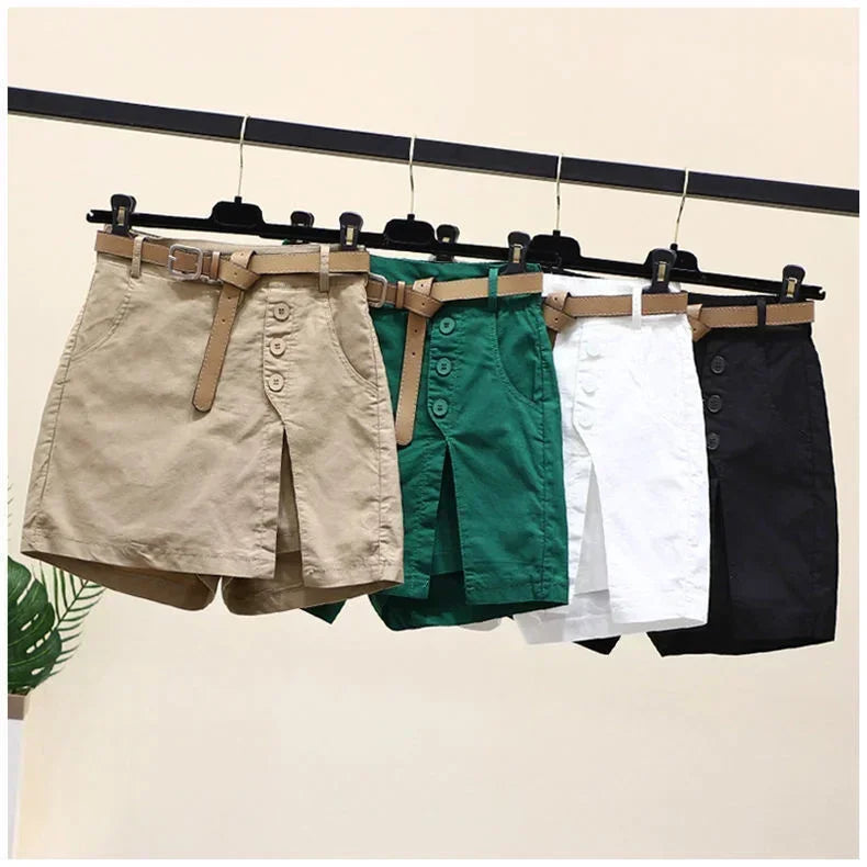 Ryselle | Dames Wickelrok-Short met Knopen en Zakken – Casual Minirok-Short