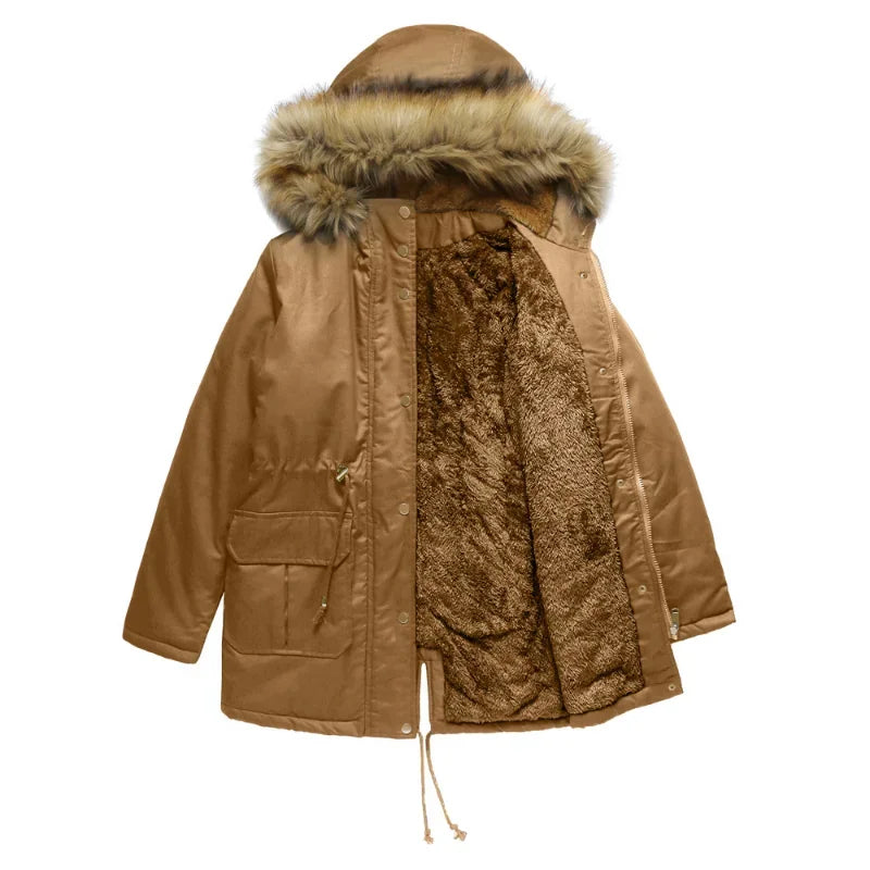 Lieke | Parka d'hiver longue avec col en fausse fourrure, imperméable et coupe-vent, doudoune isolée