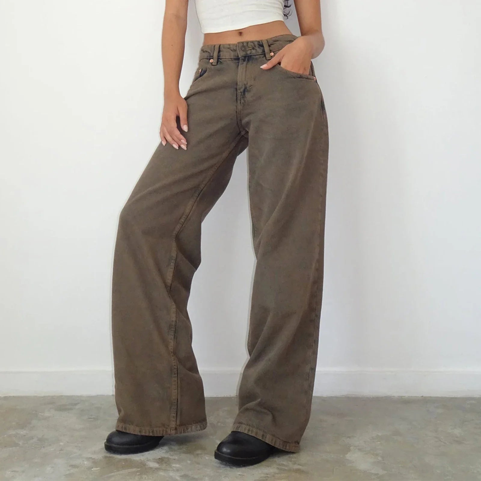 Veyvionnea | Trendy denimbroek met losse pasvorm – Y2K-stijl baggy jeans met lage taille