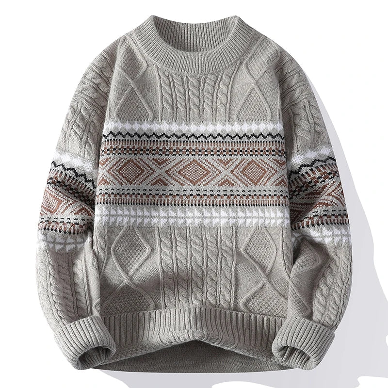 Harkin | Heren trui in tribale stijl – Dikke pullover met jacquard kabelpatroon, casual streetwear