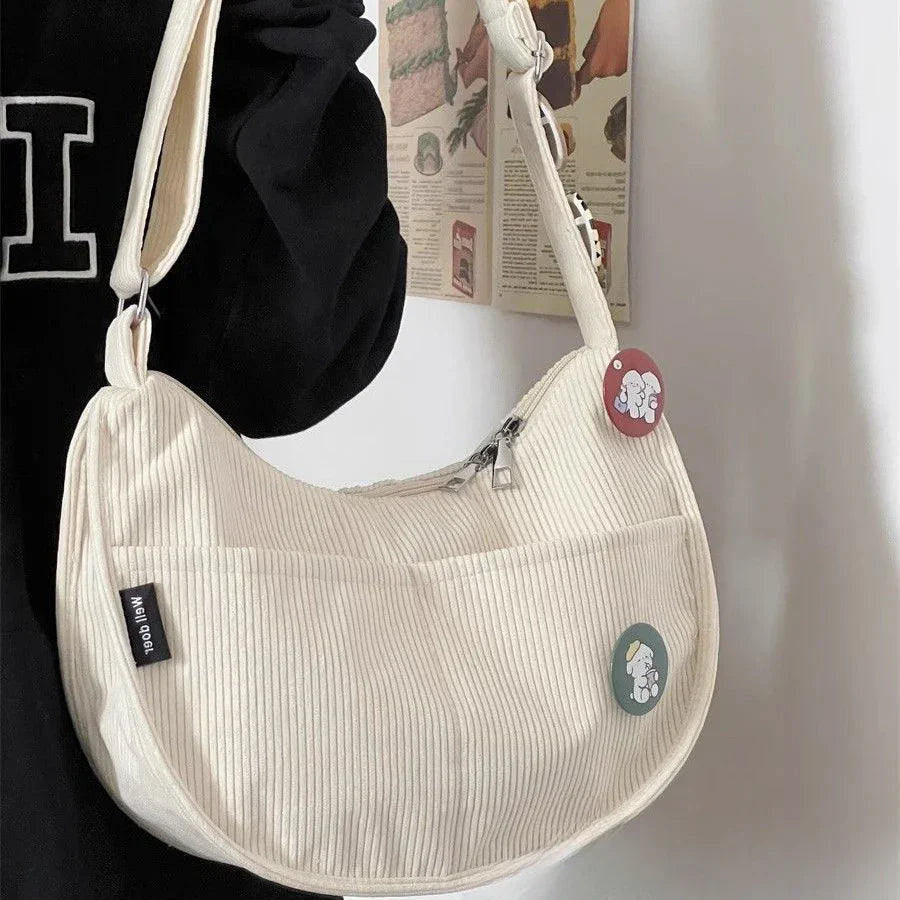 Cordelle | Sac bandoulière en velours côtelé, bandoulière ajustable, cabas chic, sac à main léger