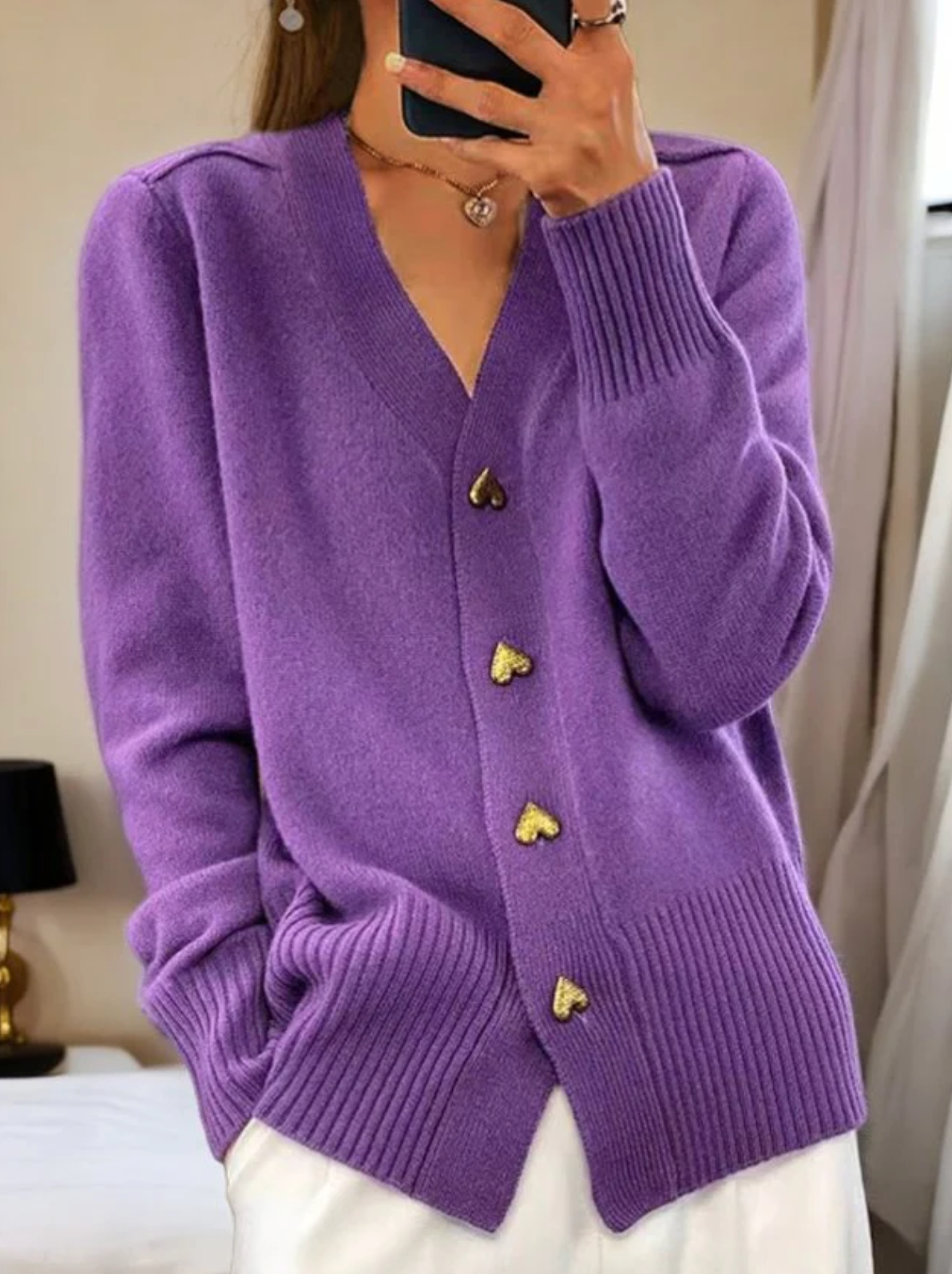 Elvethra | Gilet élégant pour femme avec boutons en forme de cœur – pull en maille douce, joli haut de style vintage