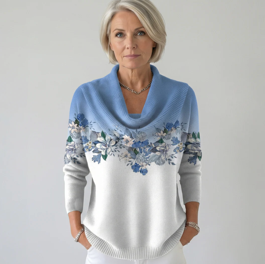 Nivelle | Bloemenprint coltrui voor dames – zachte gebreide pullover, elegante casual top