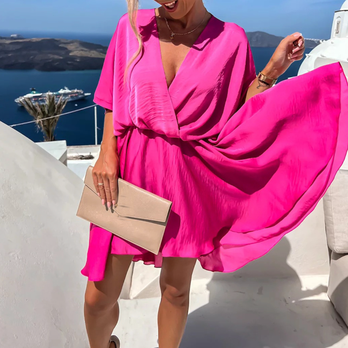 Olyria | Elegante midi-jurk voor dames – slanke pasvorm casual chic jurk