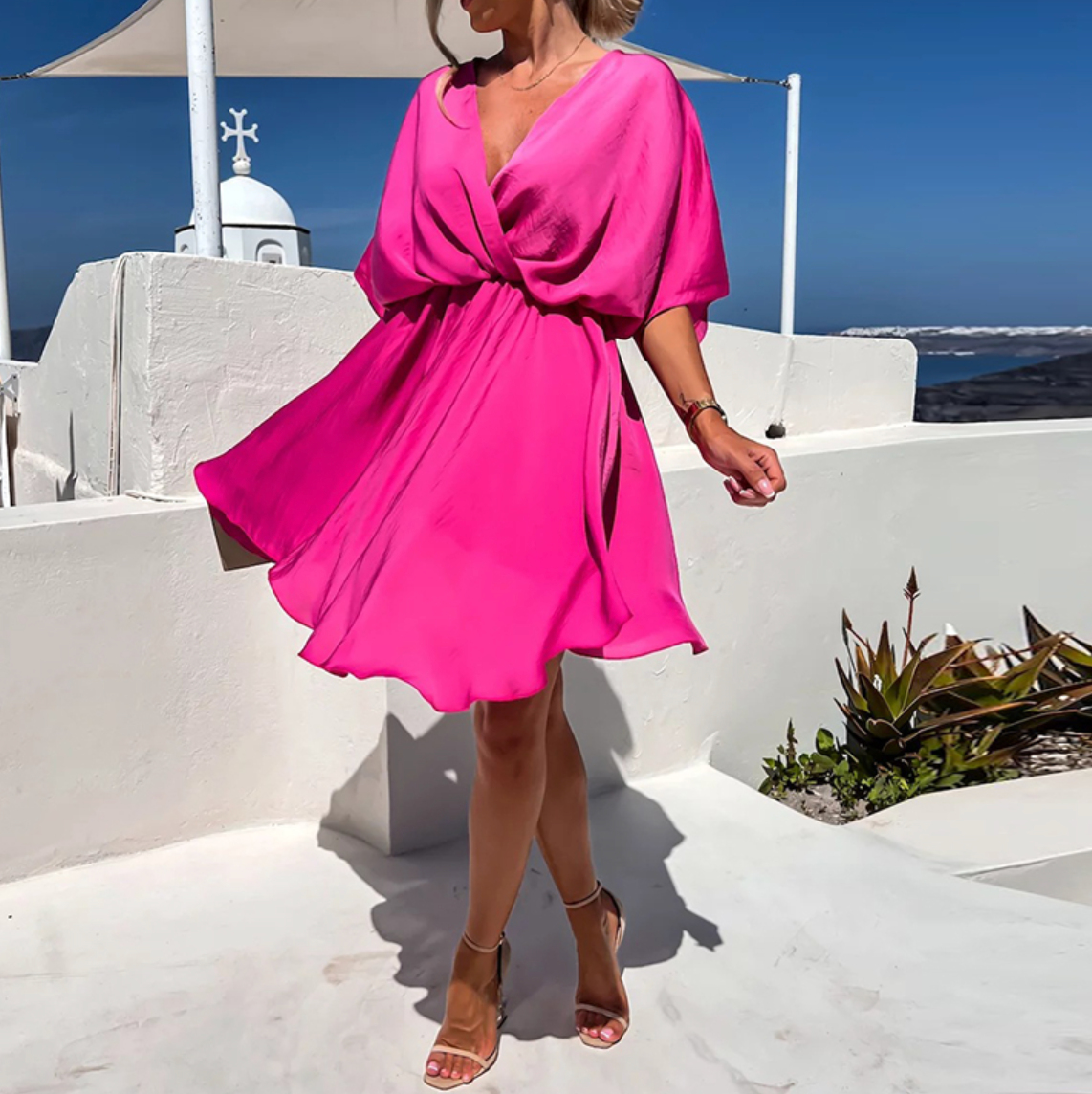 Olyria | Elegante midi-jurk voor dames – slanke pasvorm casual chic jurk