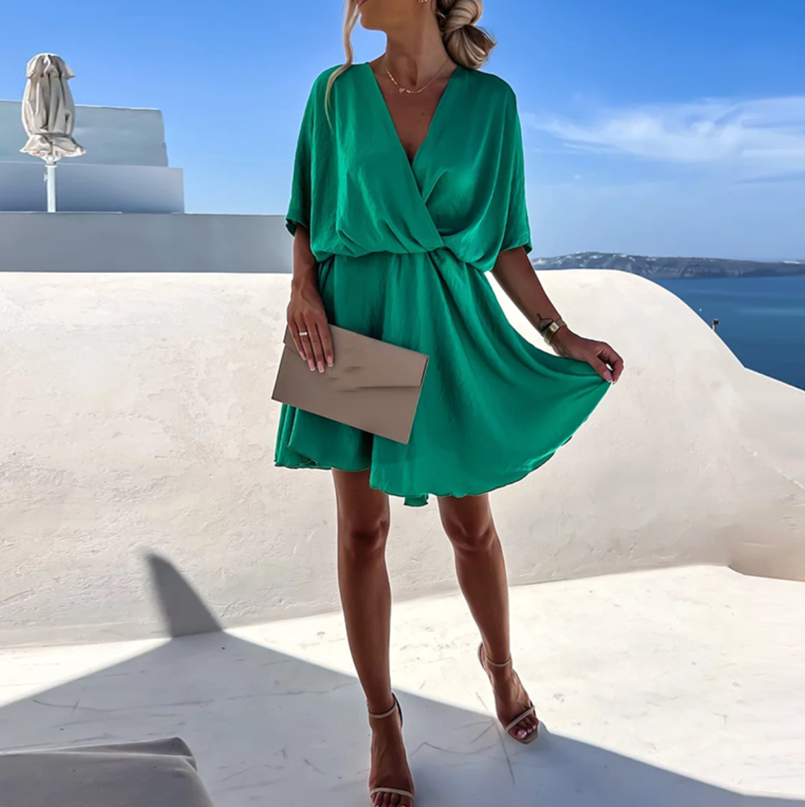 Olyria | Elegante midi-jurk voor dames – slanke pasvorm casual chic jurk