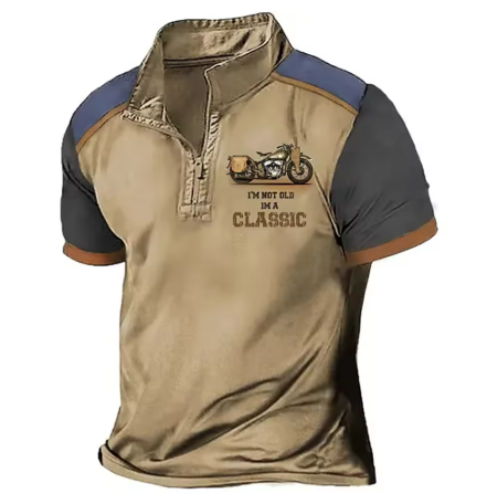 Elijah | Vintage motorpoloshirt voor heren – Casual slim-fit met halve rits, korte mouwen en retro print