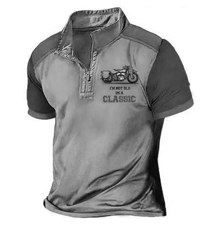 Elijah | Vintage motorpoloshirt voor heren – Casual slim-fit met halve rits, korte mouwen en retro print