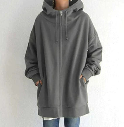 Lenna | Oversized Winterhoodie für Damen mit Reißverschluss, warmes Sweatshirt mit Fleecefutter