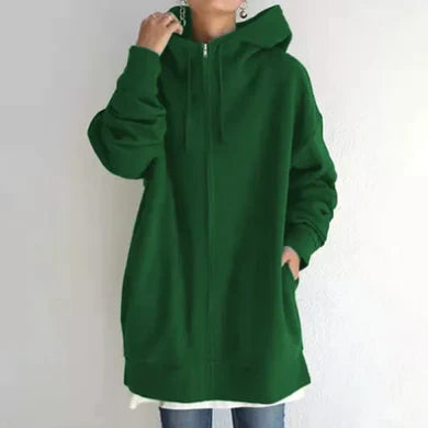 Lenna | Oversized Winterhoodie für Damen mit Reißverschluss, warmes Sweatshirt mit Fleecefutter