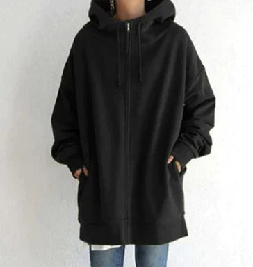 Lenna | Oversized Winterhoodie für Damen mit Reißverschluss, warmes Sweatshirt mit Fleecefutter