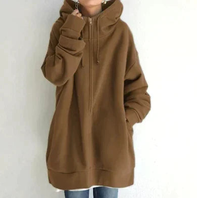 Lenna | Oversized Winterhoodie für Damen mit Reißverschluss, warmes Sweatshirt mit Fleecefutter
