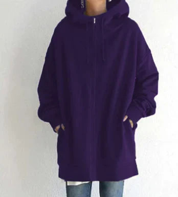 Lenna | Oversized Winterhoodie für Damen mit Reißverschluss, warmes Sweatshirt mit Fleecefutter