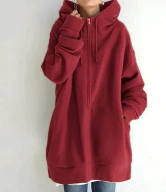 Lenna | Oversized Winterhoodie für Damen mit Reißverschluss, warmes Sweatshirt mit Fleecefutter