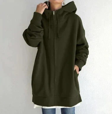 Lenna | Oversized Winterhoodie für Damen mit Reißverschluss, warmes Sweatshirt mit Fleecefutter
