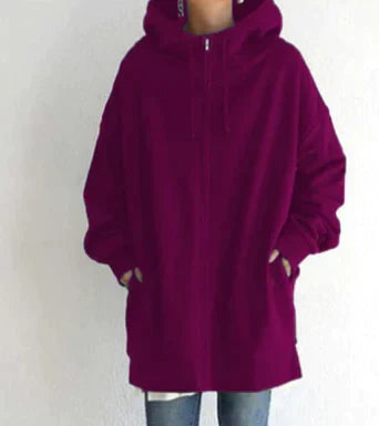 Lenna | Oversized Winterhoodie für Damen mit Reißverschluss, warmes Sweatshirt mit Fleecefutter