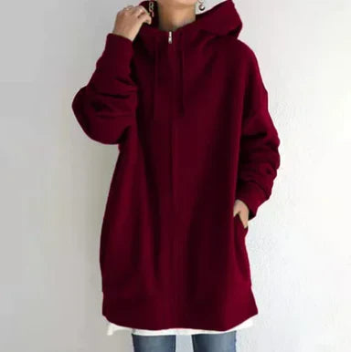 Lenna | Oversized Winterhoodie für Damen mit Reißverschluss, warmes Sweatshirt mit Fleecefutter