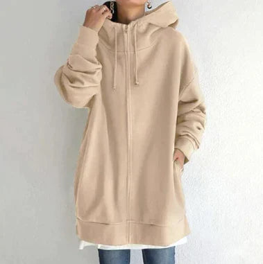 Lenna | Oversized Winterhoodie für Damen mit Reißverschluss, warmes Sweatshirt mit Fleecefutter