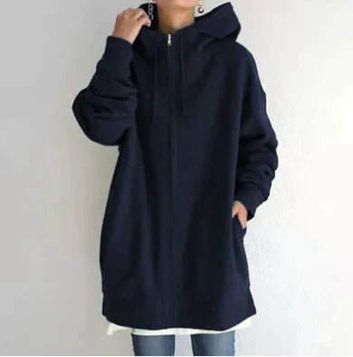 Lenna | Oversized Winterhoodie für Damen mit Reißverschluss, warmes Sweatshirt mit Fleecefutter