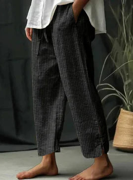 Jessina | Gestreepte broek met split voor dames – high-waist wide-leg broek met zakken