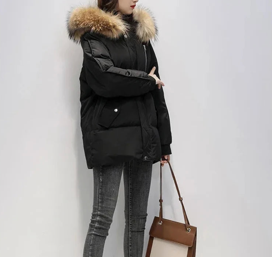 Nellissa | Manteau d'hiver à capuche et bordure en fausse fourrure, veste chaude et décontractée, vêtement d'extérieur pour temps froid