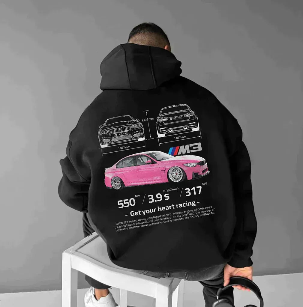 Zevran | Oversize-Rennsport-Hoodie für Herren – Streetwear-Stil, Grafikprint, lässige Passform