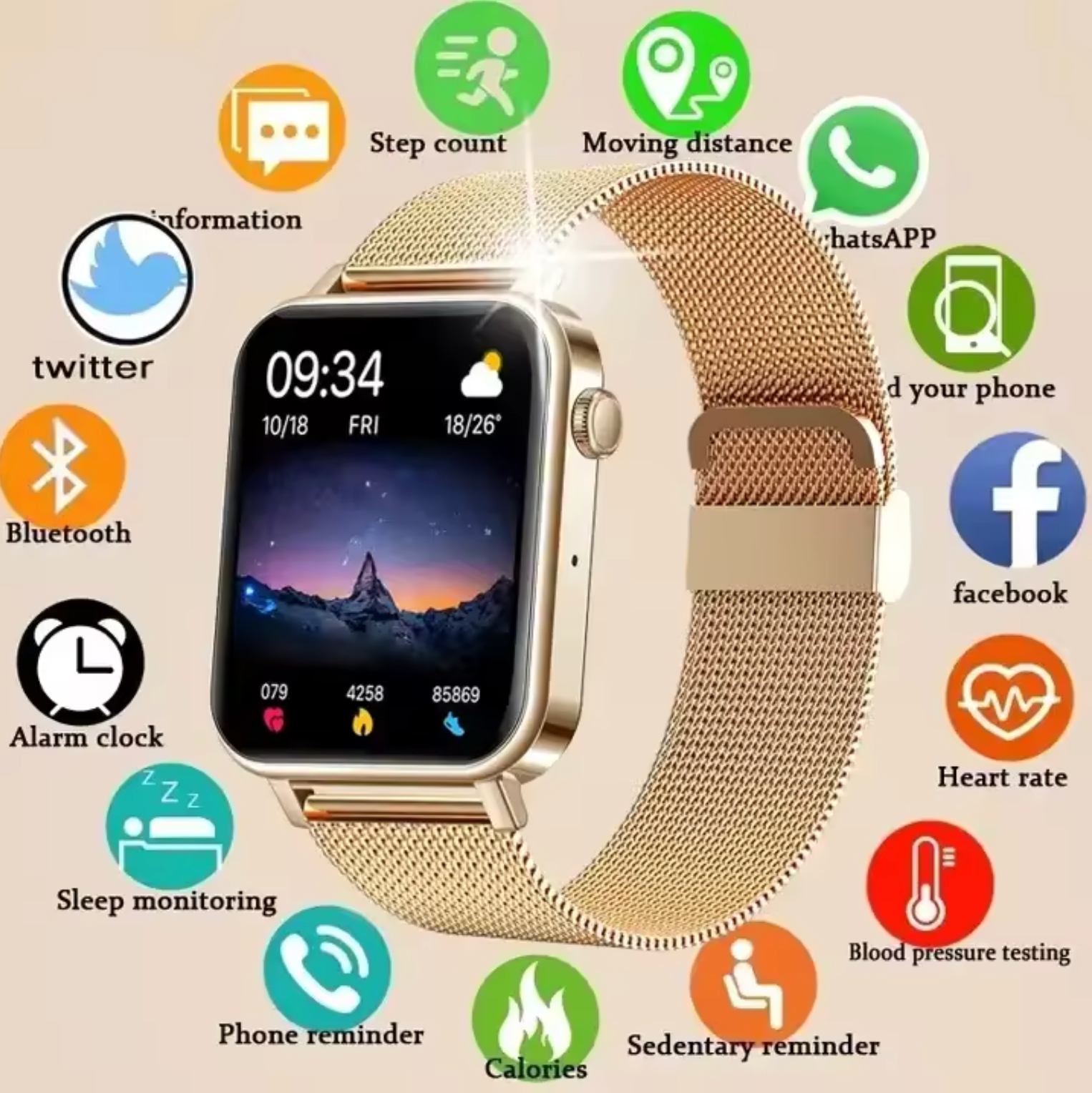 LuxeTime | Elegant Smartwatch voor vrouwen - Fitnesstracker, hartslagmonitor, stijlvol ontwerp
